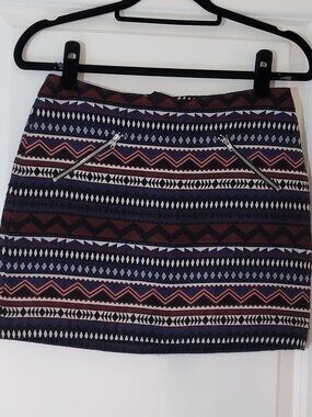 H&M Divided Geometric Aztec Patterned Mini Skirt - Size 6 Blue Red Black Boho